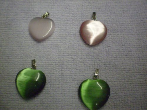Heart pendant focals, cats-eye fiber-optic, less c